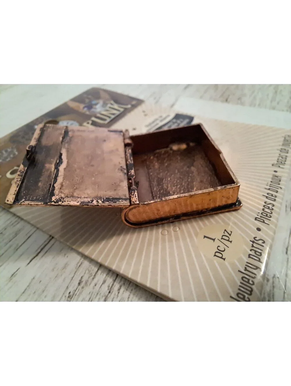 Steampunk Book Locket Charm Copper Vintage DIY Distressed Jewelry Textured Craft